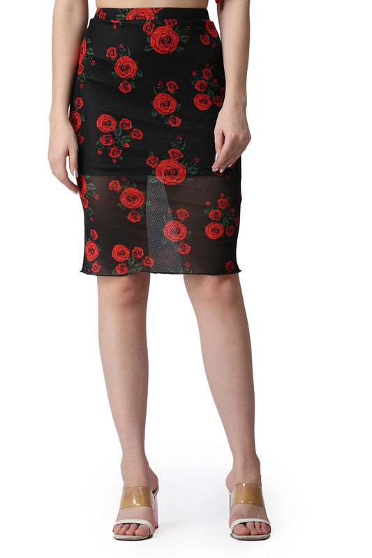 POPWINGS Floral Printed Knee Length Pencil Lining Skirt for Women || Knee-Length Pencil Skirt for Women || Latest Stylish Women