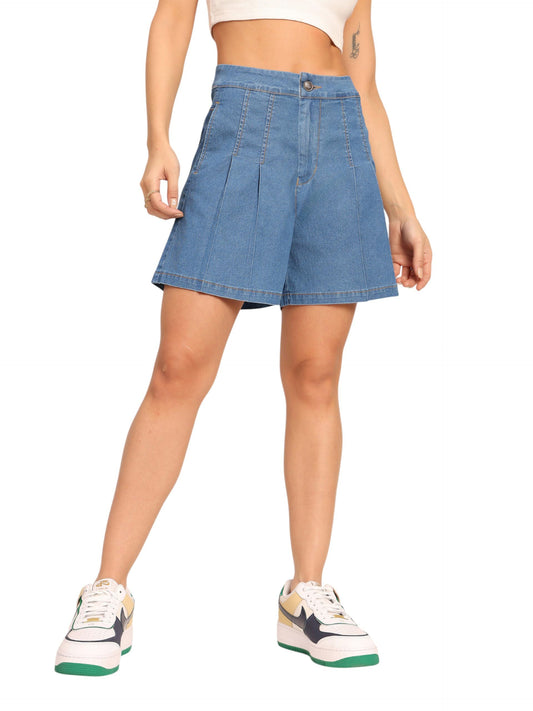Dolce Crudo Womens Flared High-Rise Regular-Length Stretchable Special Light-Weight Denim Shorts (DOSS24DEN79-05-428-34, Admira