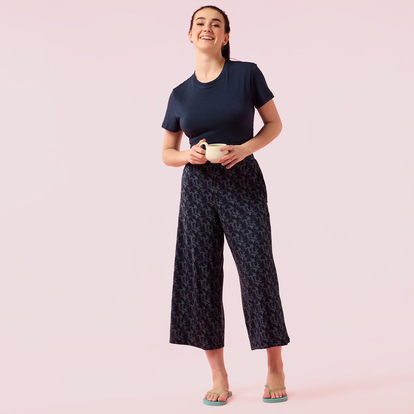 Enamor Womens Relaxed Pants (EA64_Navy Abstract