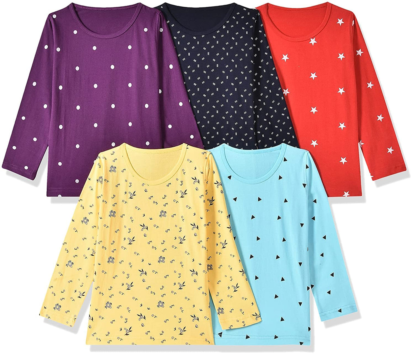 T2F Girls Cotton Printed Regular Fit Full Sleeve T-Shirt(Pack of 5)