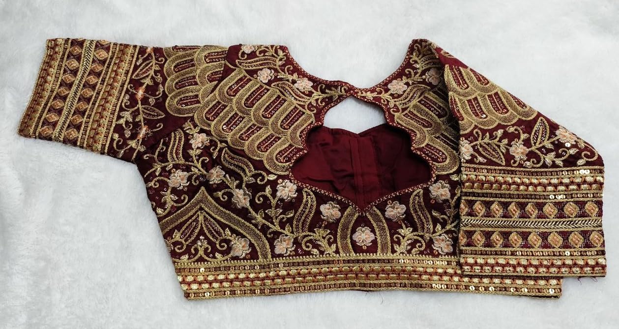 Vihu Fashion WomenS Blouse Readymade Blouse Embroidery Multi Coding Gold Thread Indian Ethnic Designer Stitched WomenS Readyma