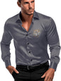 Indoprimo MenS Satin Stylish Club Wear Tiger Diamond Print Shirt Full Sleeve Darkgrey