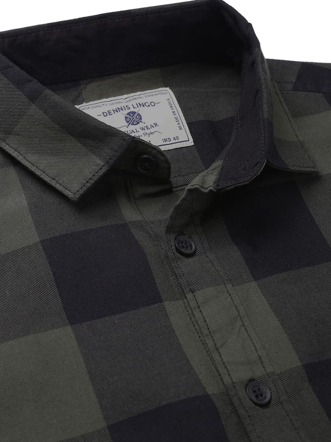 Dennis Lingo Men s Cotton Buffalo Check Slim Fit Casual Shirt with Pocket, Full Sleeve Shirt for Formal & Casual Wear (C442_OLIV