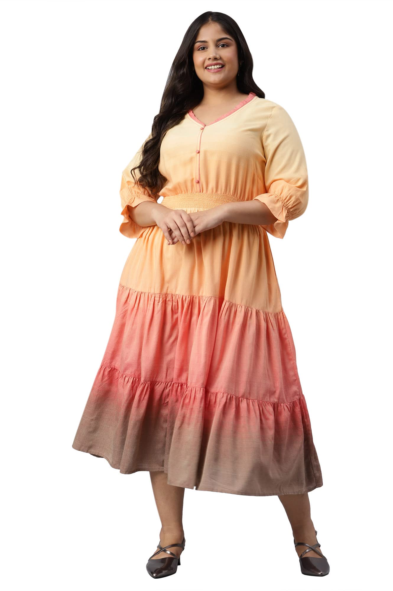 Aurelia Women'S Viscose Fit And Flare Knee-Length Casual Dress (22Aua13564P-702882_Yellow