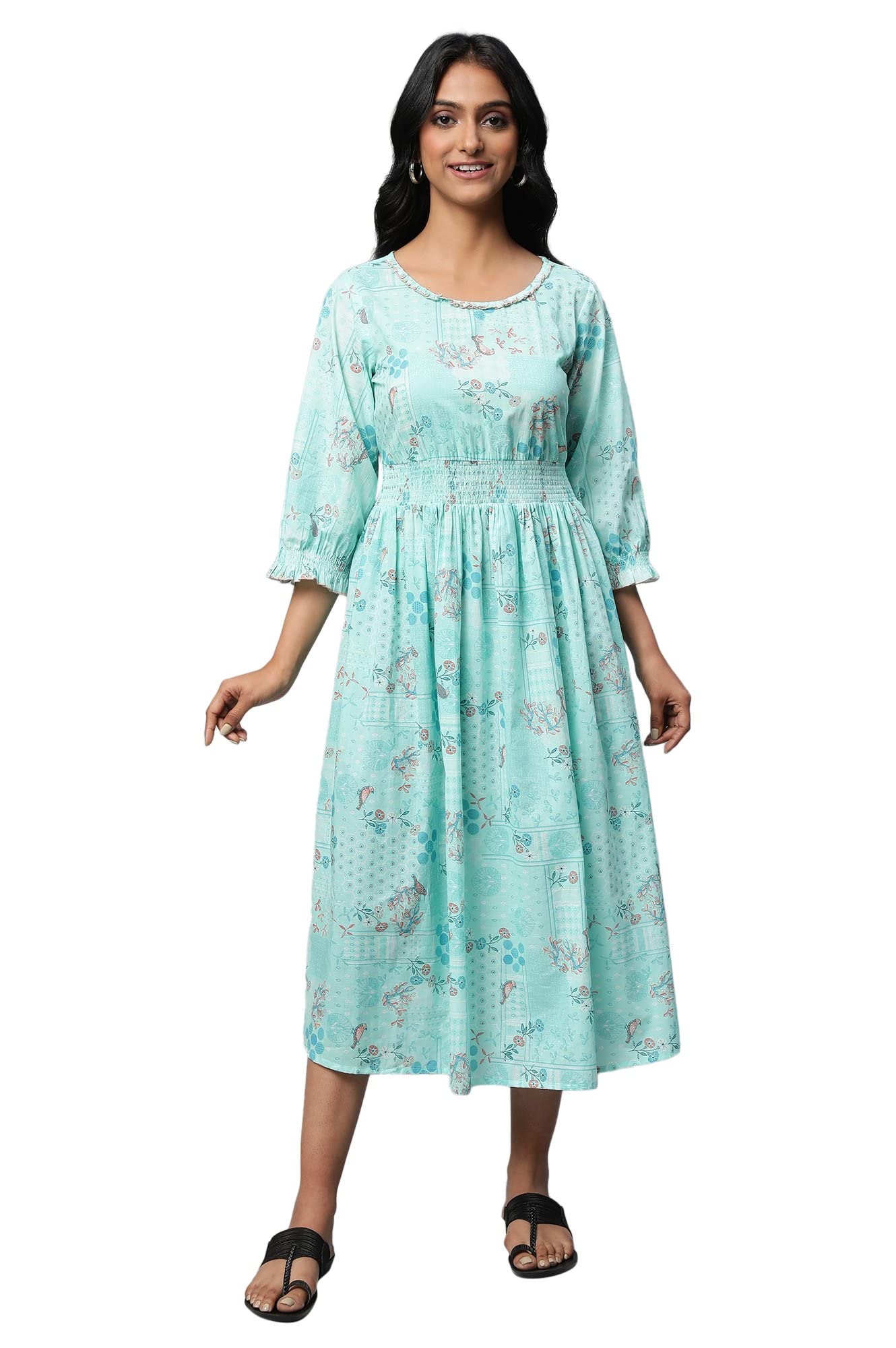 Green A-Line Printed Dress
