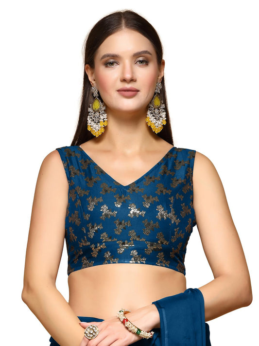 OOMPH! Readymade Blouse for Women, Brocade, Sleeveless, V-Neck, rbbl657