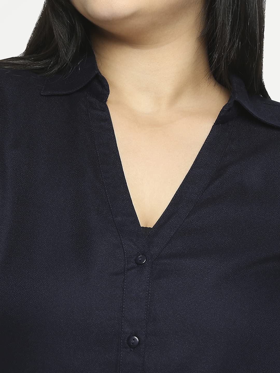 Style Quotient Women Navy Blue Solid Plus Size Shirts