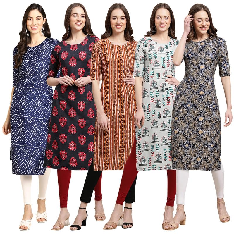 Pinkmint Elegant Printed Crepe KurtiS For WomenS (Pack Of 5)