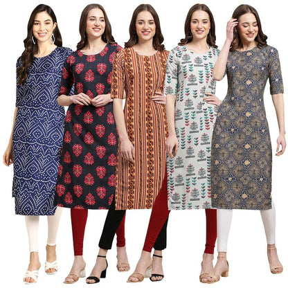 Pinkmint Elegant Printed Crepe KurtiS For WomenS (Pack Of 5)