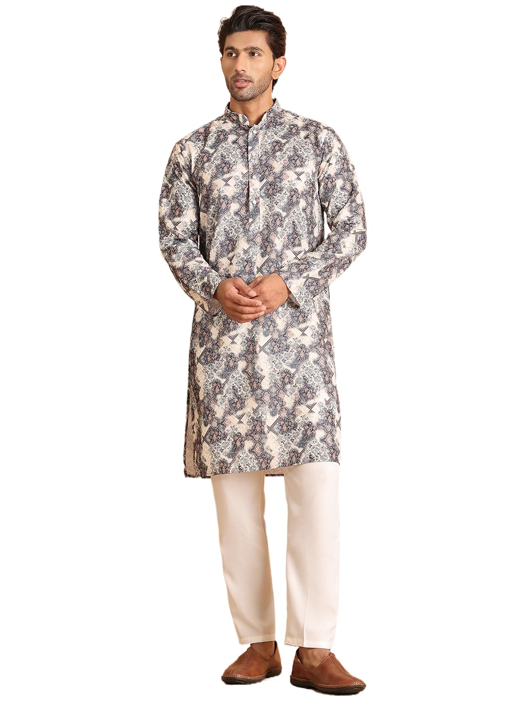 Jompers Mens Chikankari Embroidered & Printed Kurta Set