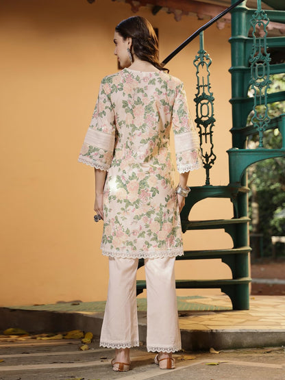 Stylum Womens Floral Printed Cotton Kurti Pant Set