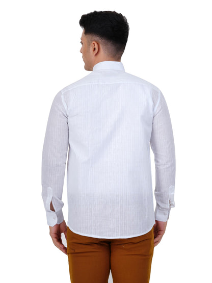 PRAKASAM COTTON Minister Cotton White Full Sleeve Shirt for Mens/White Regular Fit Full Sleeve Transparent with Self Design Shi