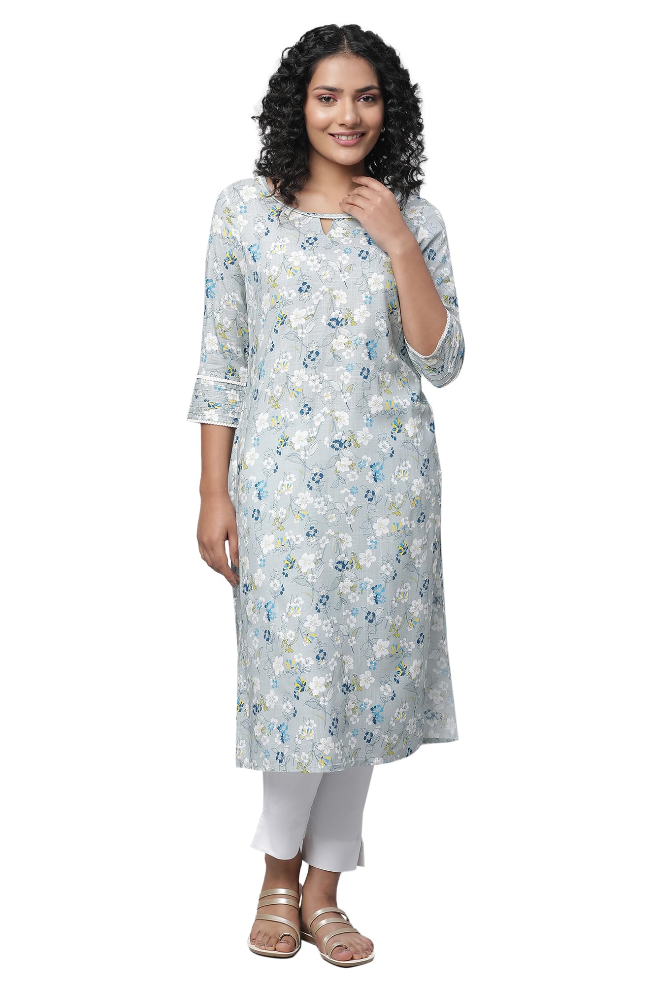 Aurelia Grey Floral Printed Kurta & Palazzo Set (Size: M)-23FEAS14461-507155