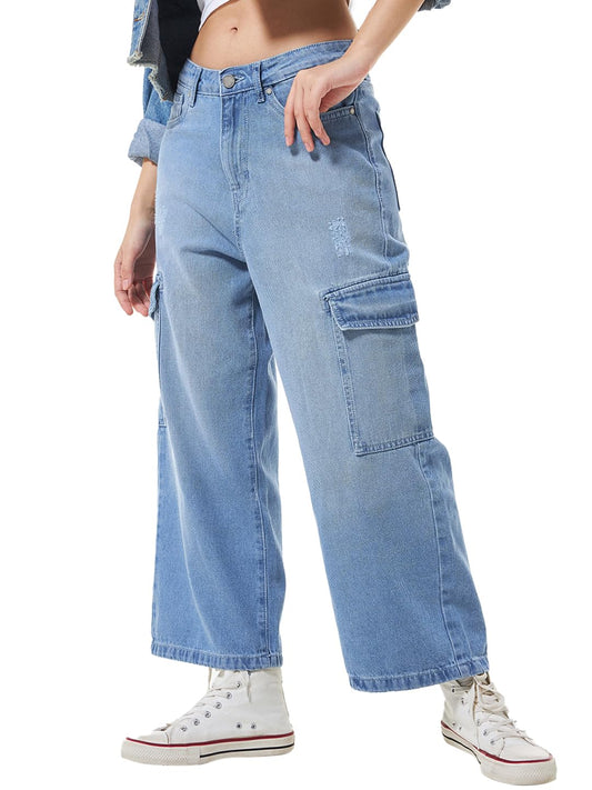 Bewakoof Womens Solid Straight Fit Cotton Baggy Jeans_625176_Blue_26