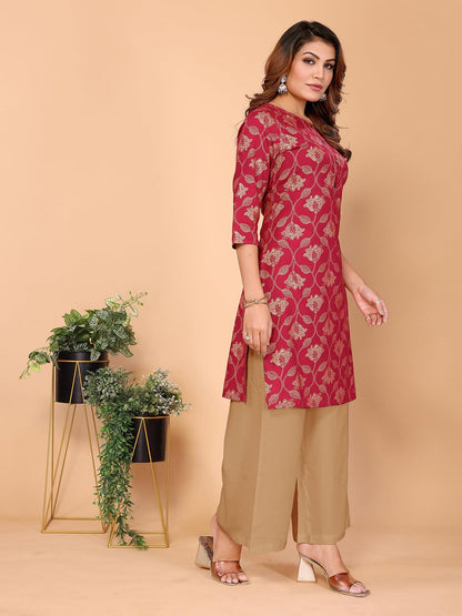 Rangita Maroon Rayon Straight Printed Knee Length Kurti | Kurta For Women_Xl