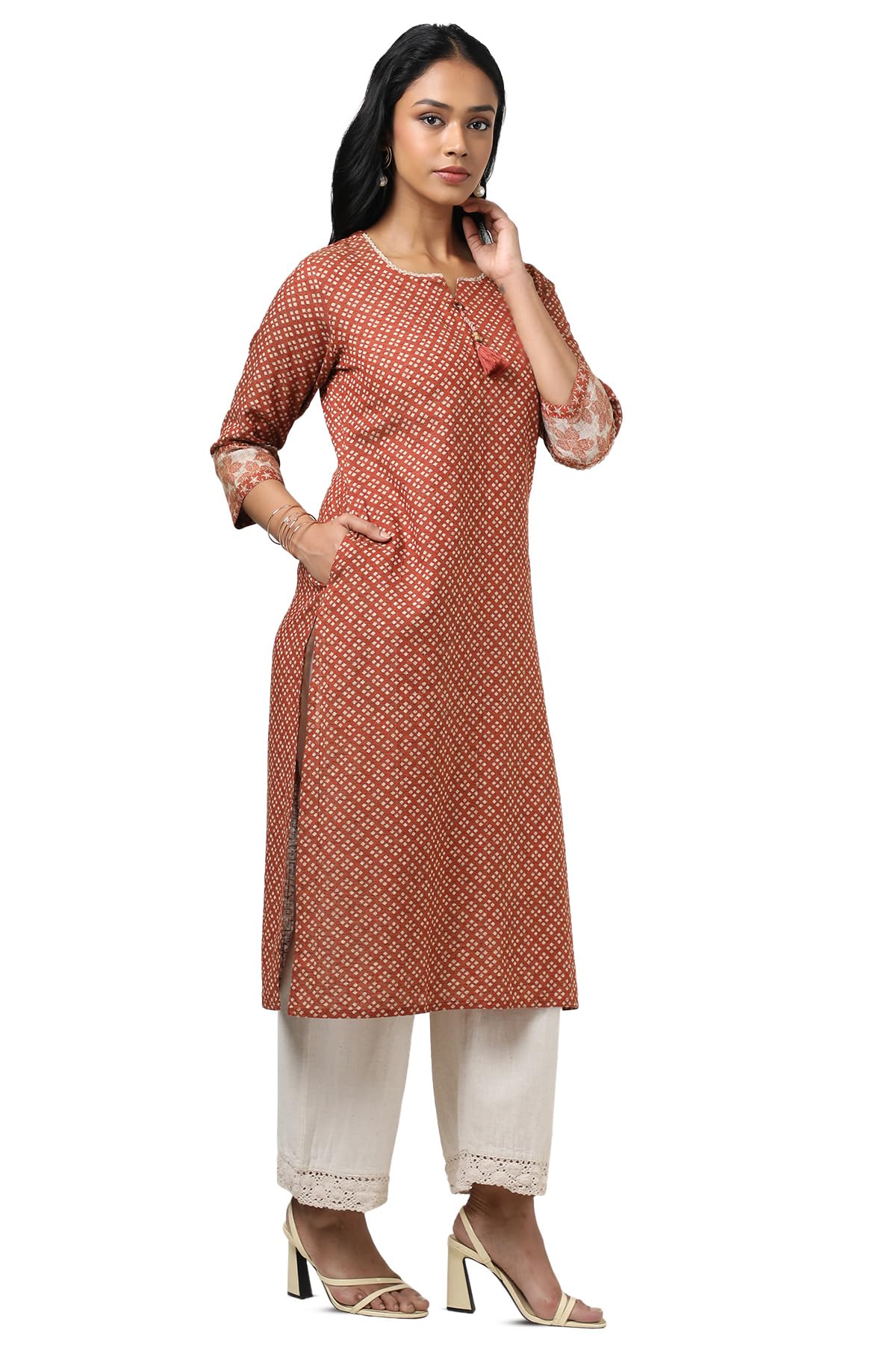 Soch WomenS Cotton Geometric Regular Kurta (Cws5Ku61188_Rust