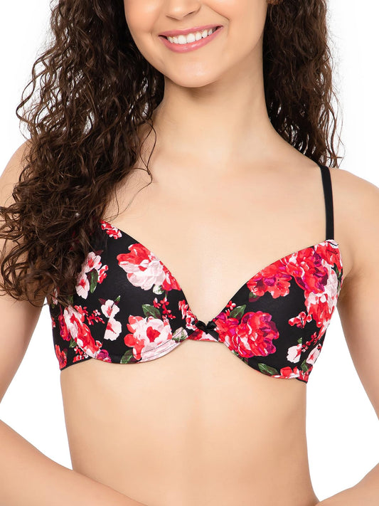 Clovia Womens Polyamide Printed Padded Demi Cup Underwired Everyday Bra (BR2377P13_Black_36C)