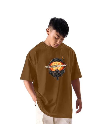 SHODOX Mens 100% Cotton Oversized Half Sleeve Tshirt for Men - Drop Shoulder Front and Back Printed Round Neck Tshirts, Relaxed