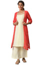 Red Yarn-Dyed Gilet With Off-White Sleeveless Kurta And Palazzo