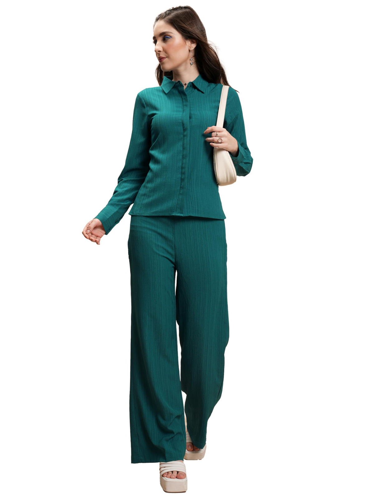 Ketch WomenS Polyester Below The Knee Solid Co-Ord Set (Khce000110_Teal, Small