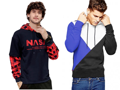 Noble Monk Men Stylish Printed T-Shirt (Pack Of 2) | Full Sleeve | Hooded Neck | Combo Hoodies For Men