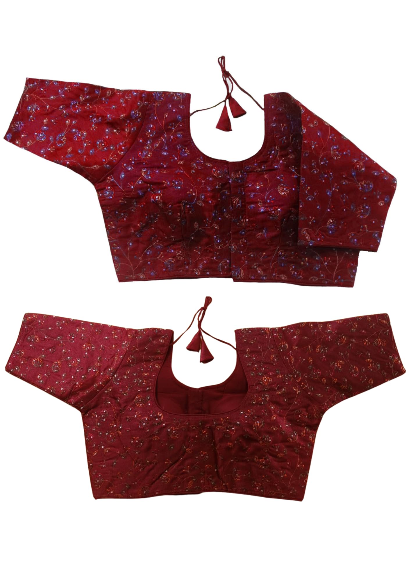 Vihu Fashion WomenS Sequence Multi Embroidered U Neck Half Sleeve Readymade Saree Blouse Indian Ethnic Designer Stitched Women