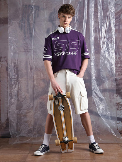 Hubberholme Men Printed Oversized Round Neck Half Sleeves Tshirts 23 Purple