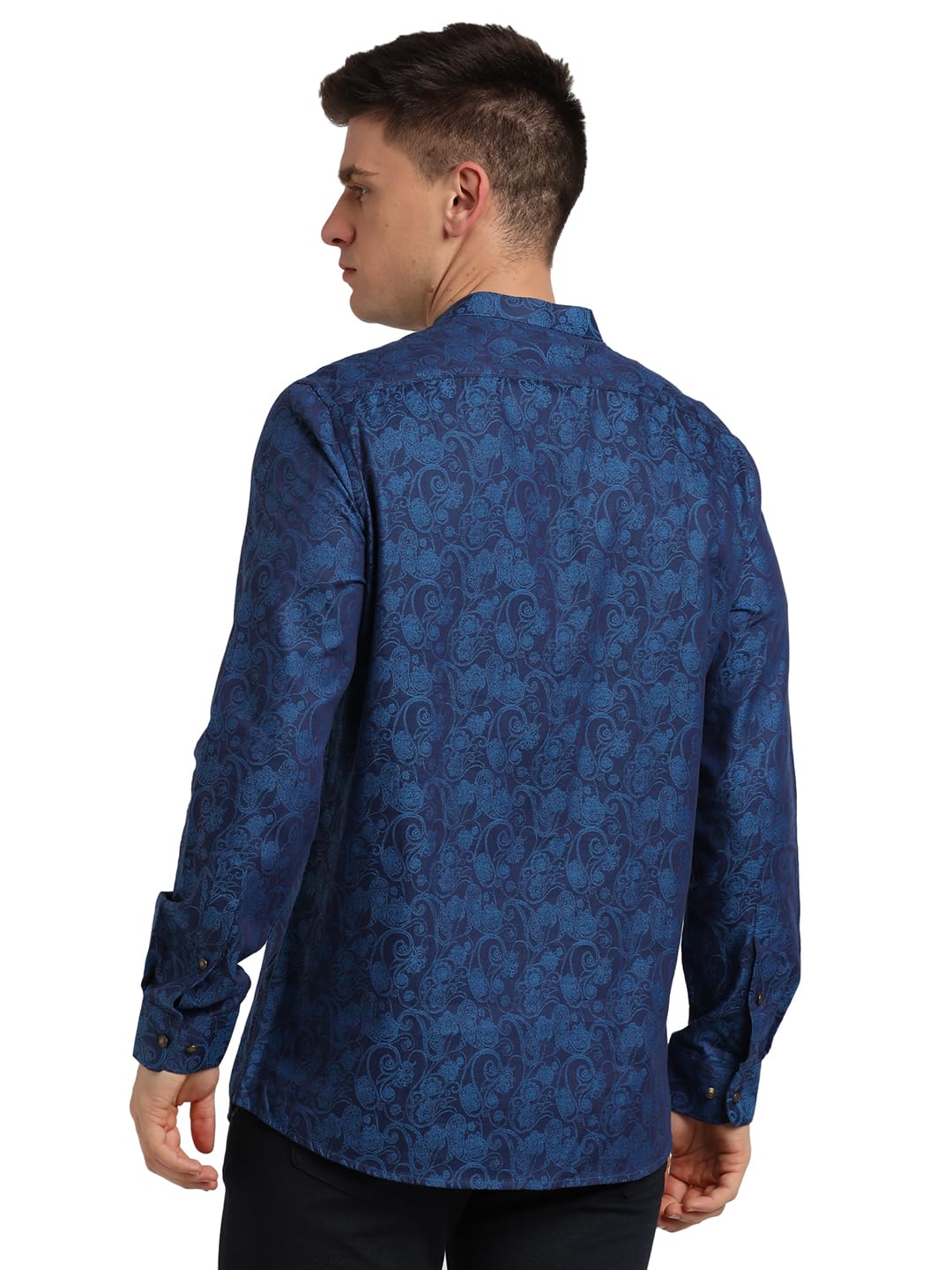 Turtle Men 100% Cotton Navy Jacquard Slim Fit Party Kurta Shirt