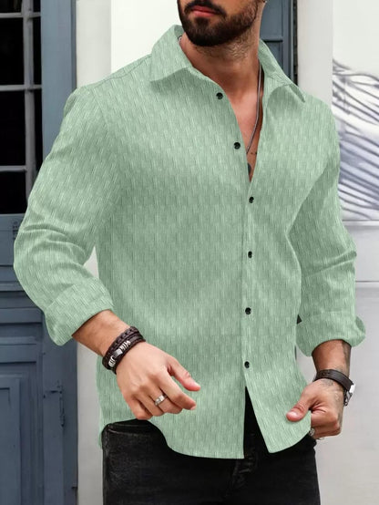 Deelmo MenS Regular Fit Button Down Dress Shirts Textured Long Sleeve Casual Hawaiian Shirt Pista