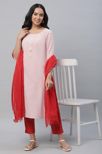 Aurelia WomenS Striped Straight Long Peach Cotton Kurta
