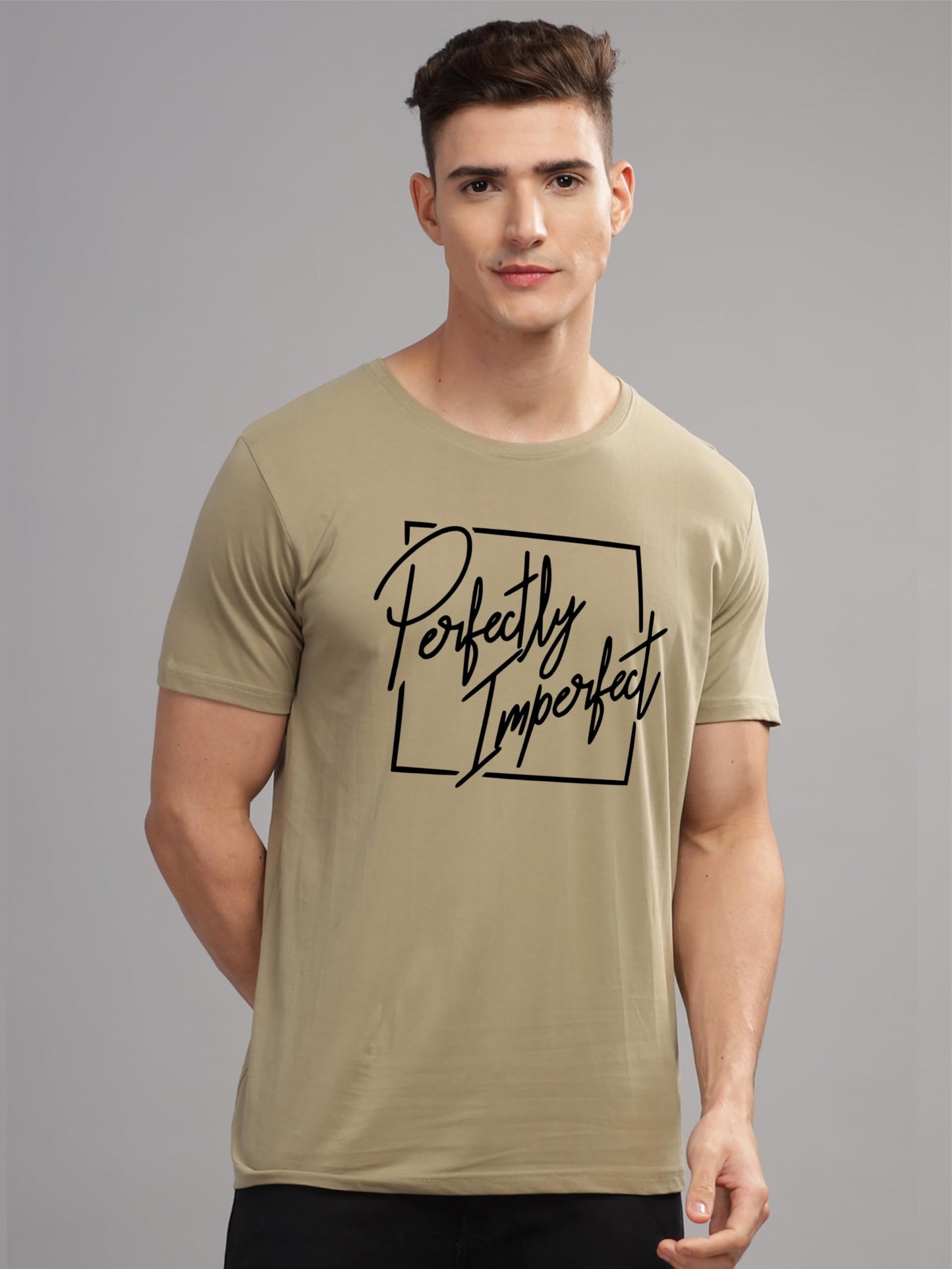 ADRO Mens Printed T Shirt - Premium Cotton Graphic Printed Tshirt - Beige T-Shirt - RN24-FECT-BE
