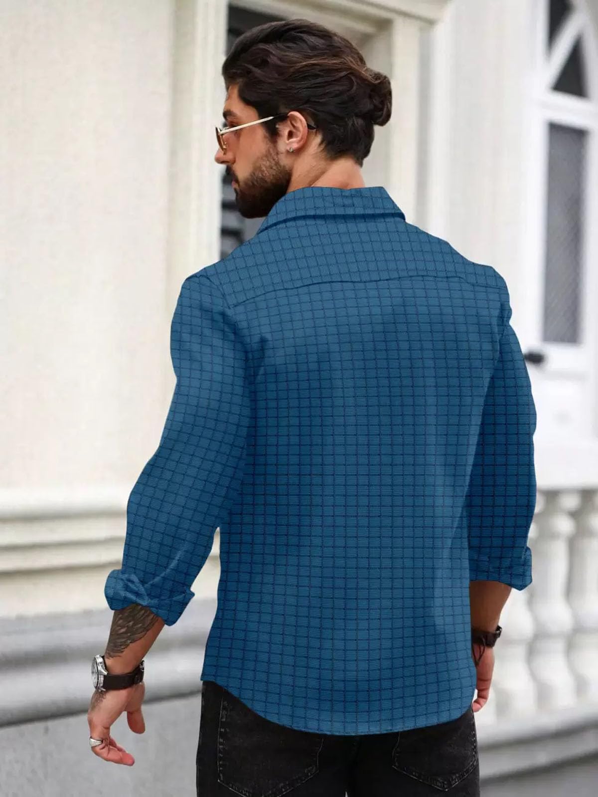 Deemoon MenS Regular Fit Button Down Dress Shirts Textured Long Sleeve Casual Hawaiian Beach Shirt