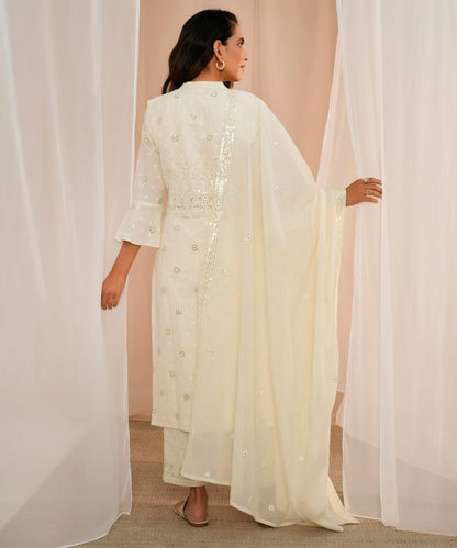 Libas Womens Embroidered Cotton Straight Kurta With Trousers And Dupatta