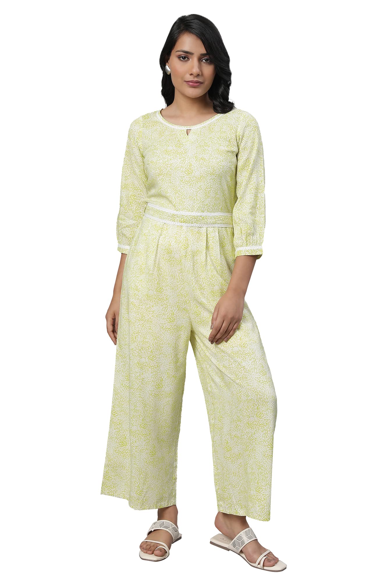 Aurelia Women's Viscose Fit and Flare Ankle Length Dress (23FEA14171-506845_Green_XS