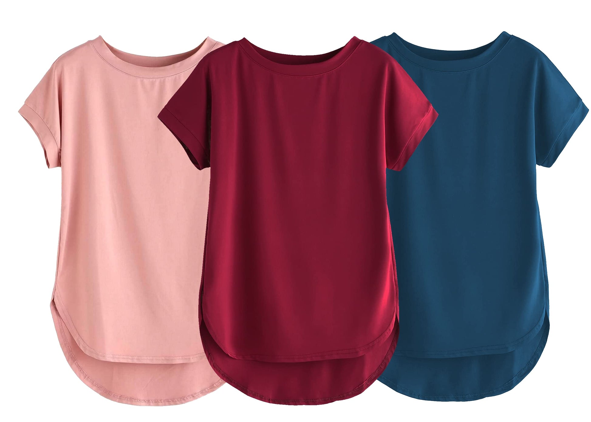 Fabricorn Combo Of Three Plain Maroon, Dusty Rose And Airforce Blue Round Neck Up And Down Cotton Tshirt For Women (Maroon, Dust