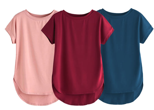 Fabricorn Combo Of Three Plain Maroon, Dusty Rose And Airforce Blue Round Neck Up And Down Cotton Tshirt For Women (Maroon, Dust