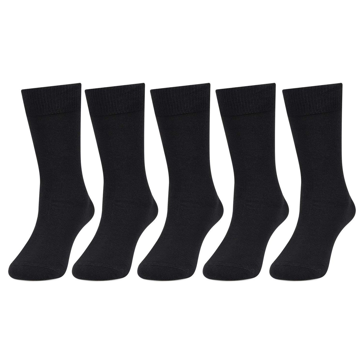 Bonjour Kids Cotton Full Length Plain Black Color School Socks For Boys & Girls - Pack Of 5