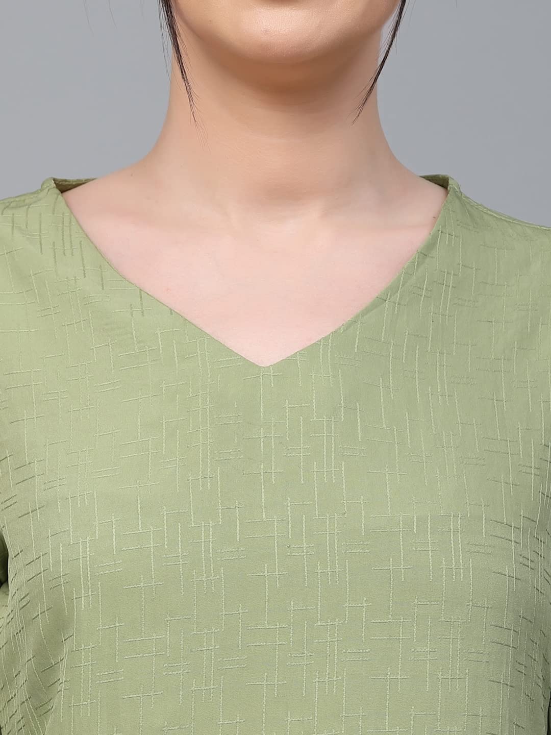 Style Quotient Women SAGE Green Solid Polyester Regular Smart Casual Tops