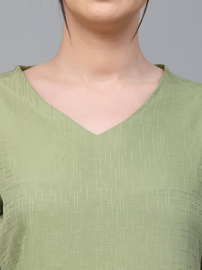 Style Quotient Women SAGE Green Solid Polyester Regular Smart Casual Tops