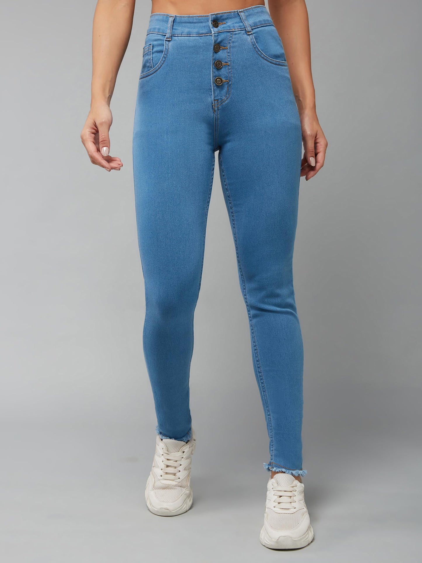 Miss Chase WomenS Skinny Solid High Rise Clean Look Cropped Fringed Hemline Detailing Stretchable Denim Jeans (Mcss19Den08-20-1