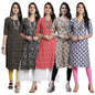 Pinkmint Crepe Printed Kurti For Womens College Wear Kurti Festival Wear Kurti For Women (Pack Of 5)
