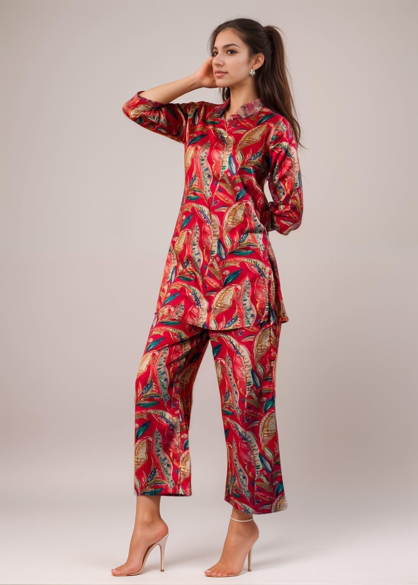 Shienzy Stylish Printed Cotton Blend Co Ord Set For Women || Casual & Festive Indo-Western Outfit || Kurta Pant Set (1591Shz_Rd_