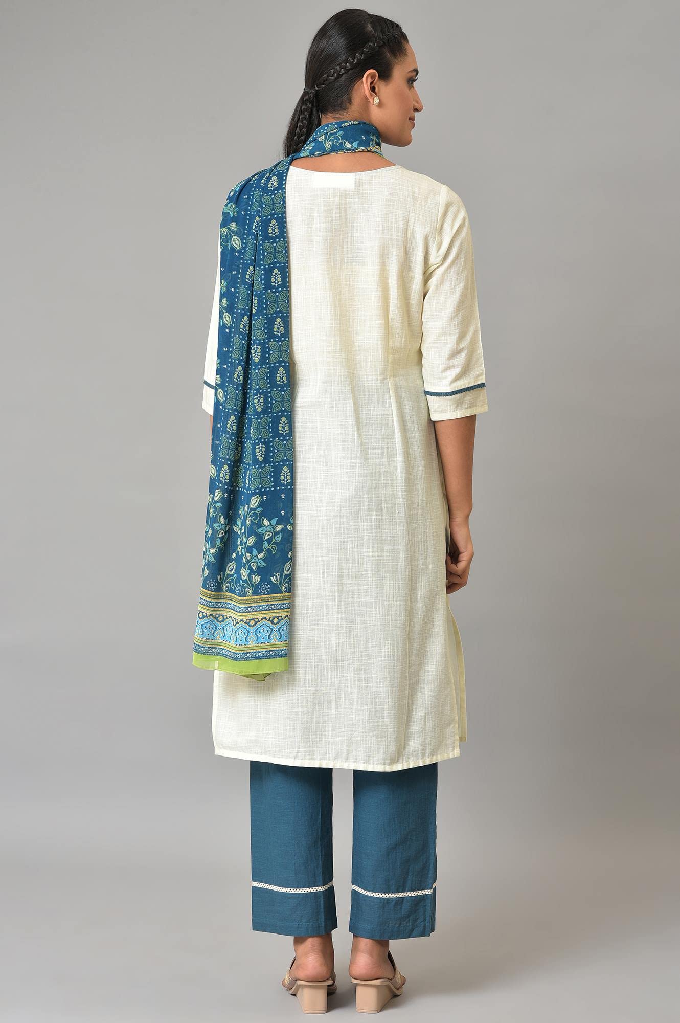 Aurelia Women Cotton Kurta Trouser with Dupatta Set