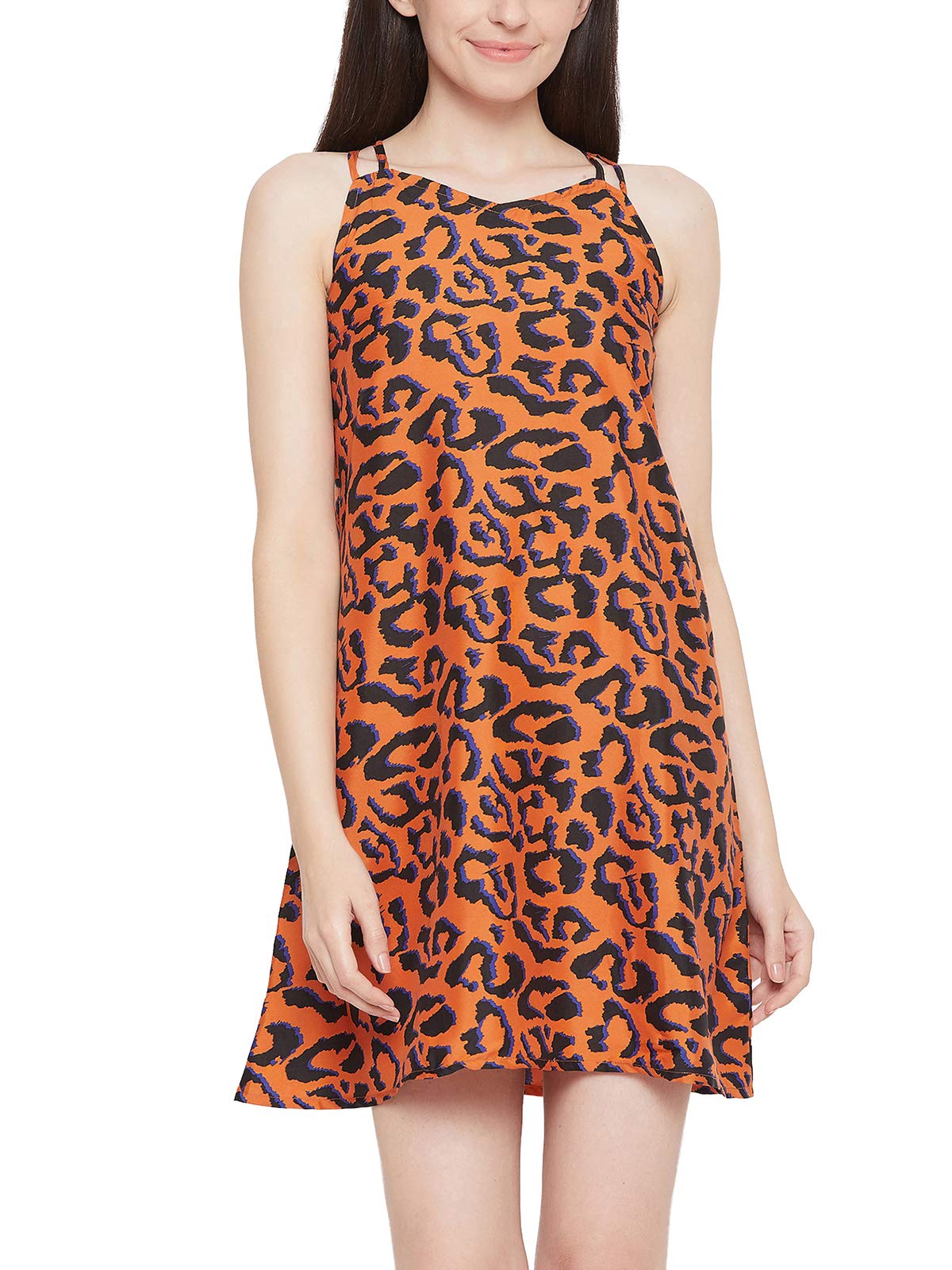 Clovia WomenS Crepe Animal Print Knee Length Night Dress (Ns1303P06Xl_Brown_Xl)