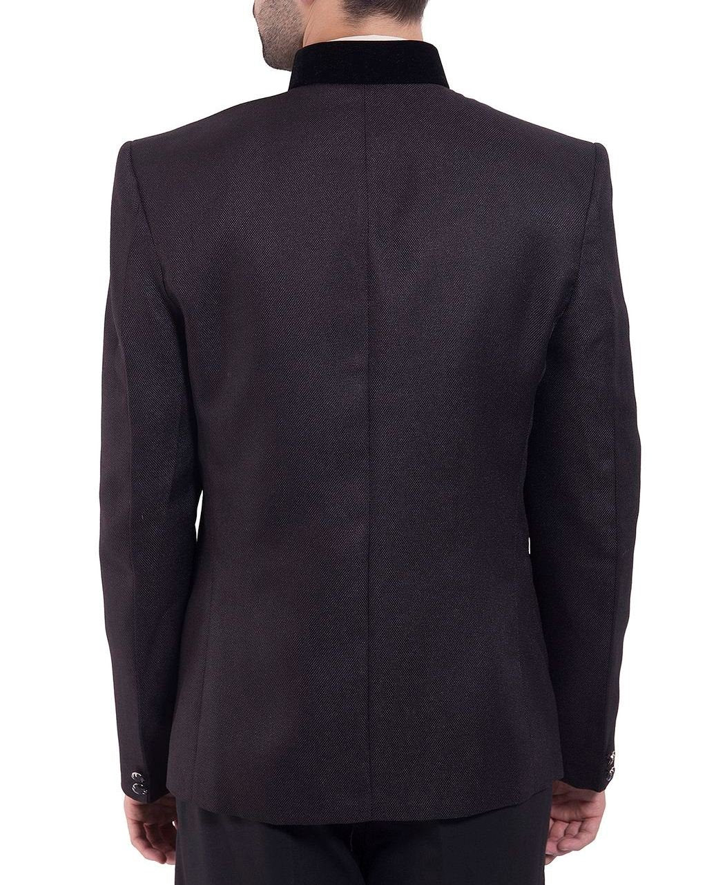 WINTAGE Mens Rayon Cotton Bandhgala Festive Black Nehru Mandarin Blazer
