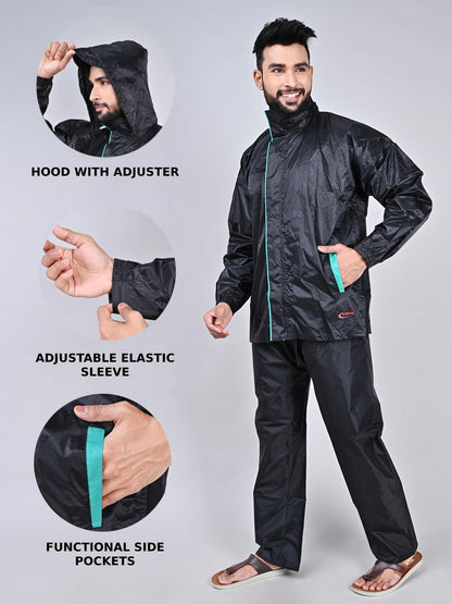 Rupa Rainwear for Men, Deluxe Collection, Waterproof PVC Rain Jacket with Pants and Carry Bag, Pack of 1