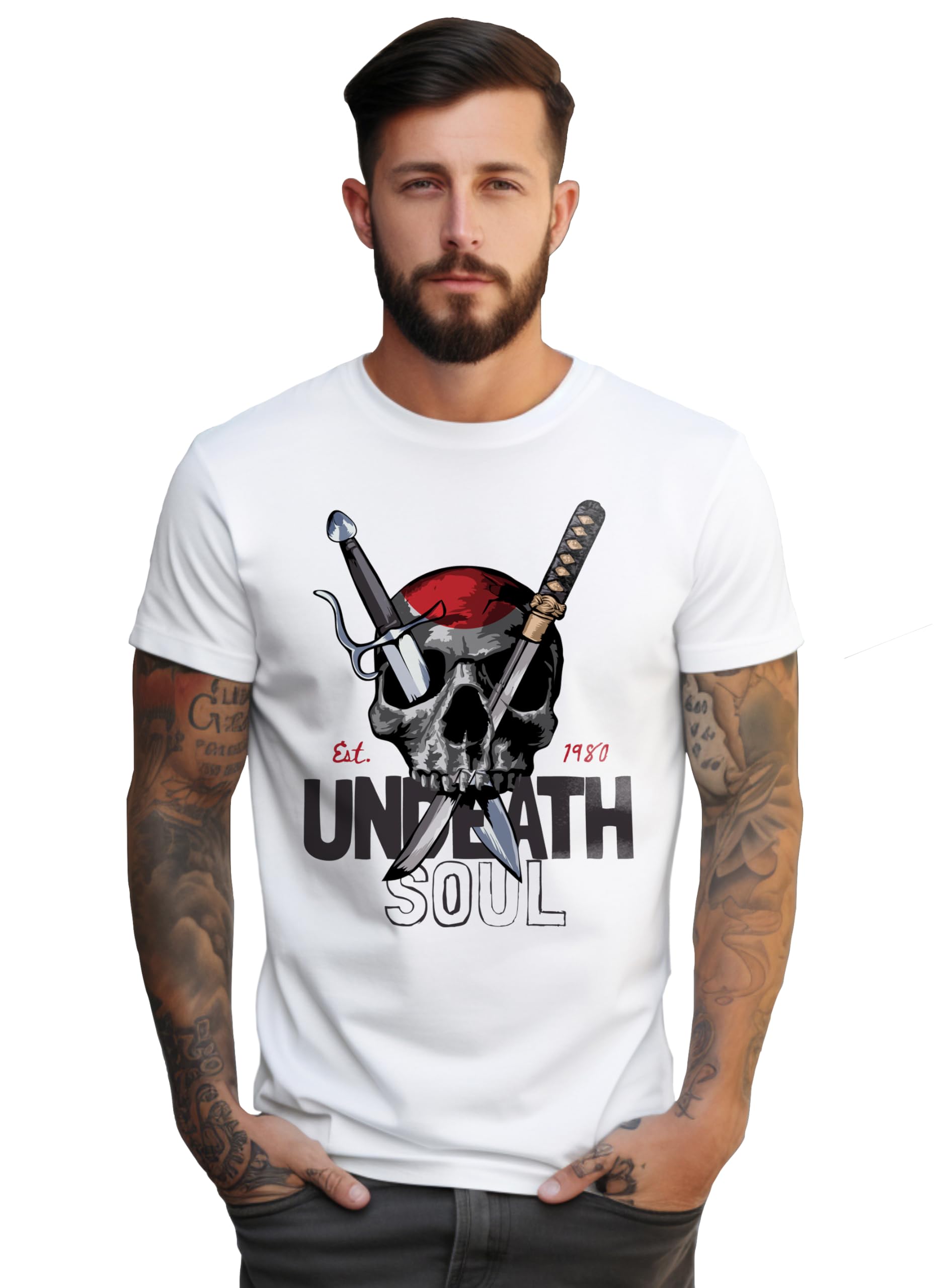 Peppyzone Mens Regular Fit T-Shirt (PZ-Skull438_White