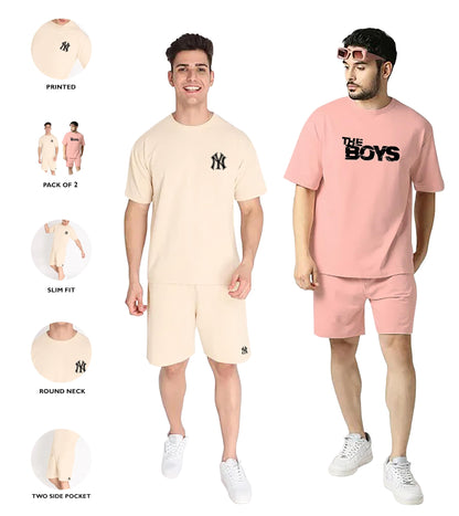 Finivo Fashion Combo Of MenS Night Suit | MenS Co-Ord Set | Lounge-Wear Nightdress Pajama Set | Summer Night Wear | Solid Plain