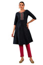 W For Woman Dark Blue Synthetic Polka Dot Regular Kurta With Glitter
