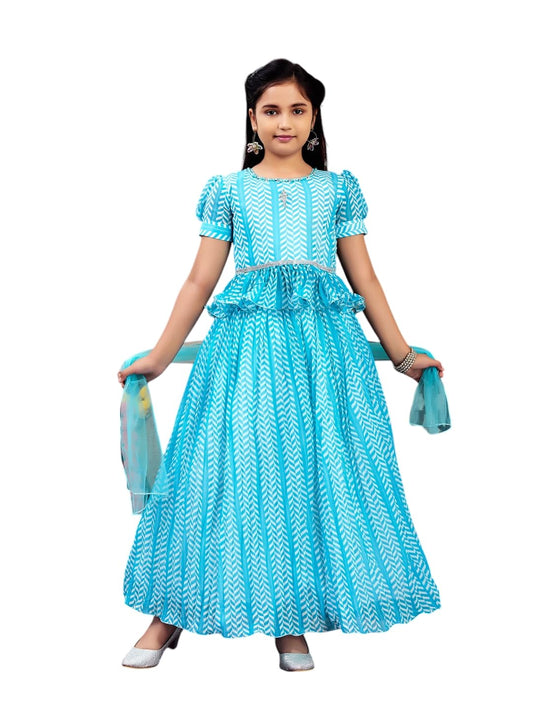 Aarika Girls Ethnic Wear Turquoise Colour Zig Zag Printed Georgette Lehenga Choli Set (4-10 Years)